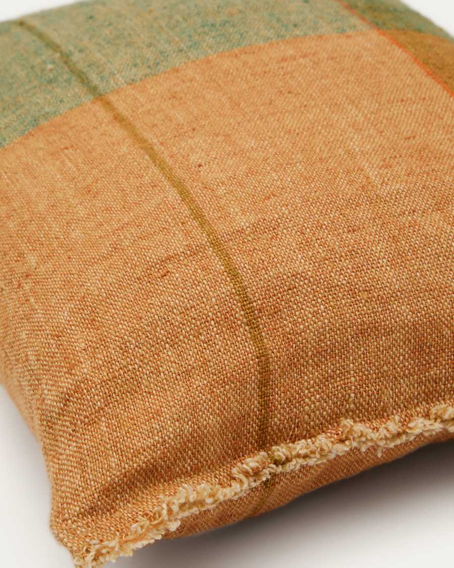 Sanna green and orange checked cushion cover, 100%  linen, 30 x 50 cm