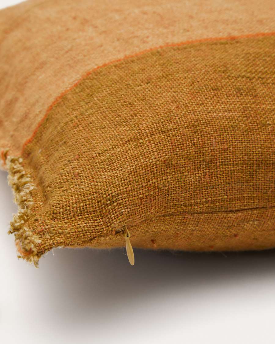 Sanna green and orange checked cushion cover, 100%  linen, 30 x 50 cm