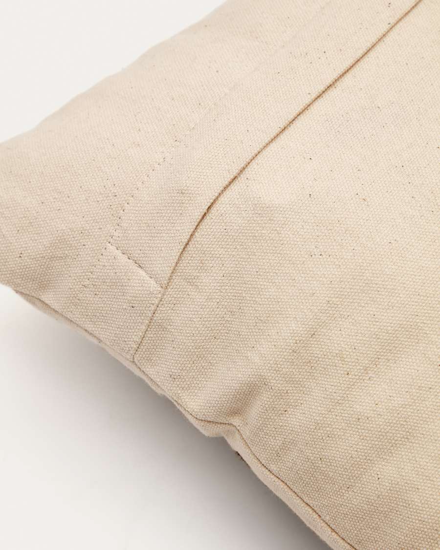 Housse coussin Teresita 100% coton blanc avec broderie florale marron 30 x 50 cm