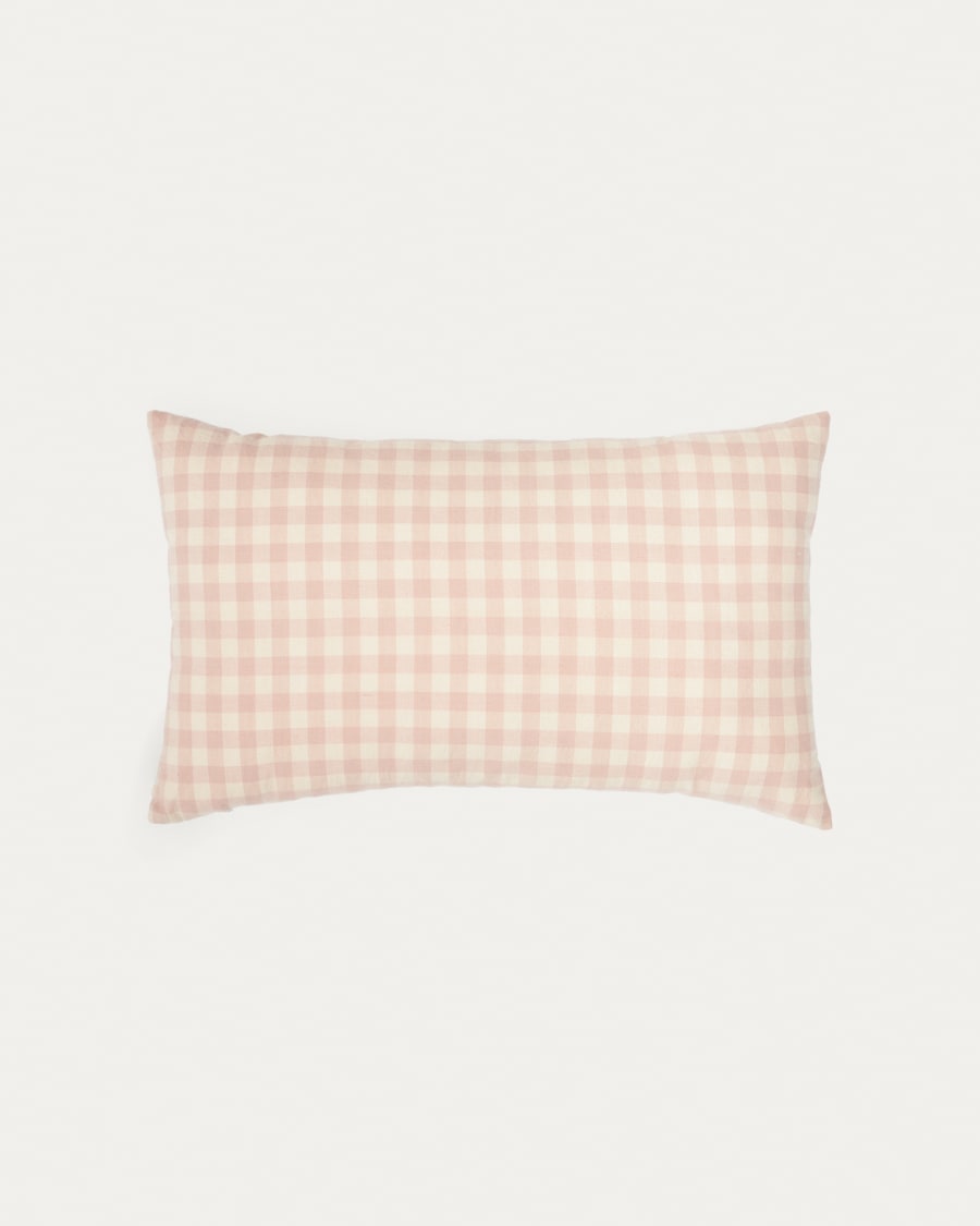 Federa guanciale Yanil 100% cotone a quadrati rosa e beige 30 x 50 cm