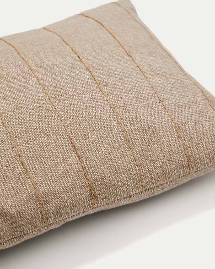 Sayema cushion cover in beige cotton and natural jute embroidery feature, 30 x 50 cm