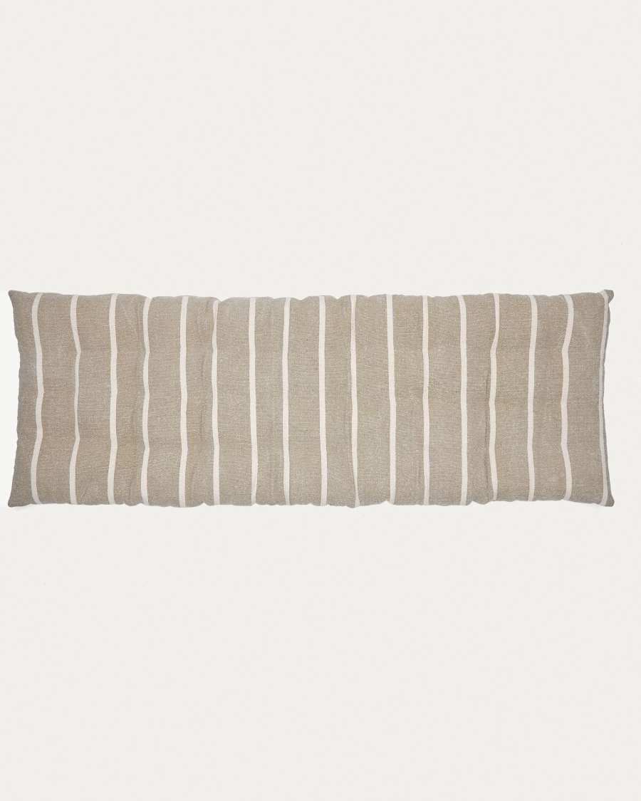 Margarida 100% beige cotton bench cushion with mustard stripe pattern, 40 x 120 cm