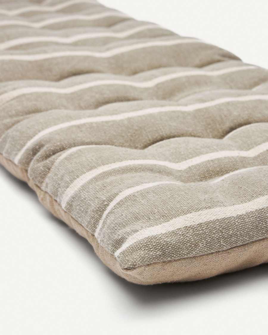 Margarida 100% beige cotton bench cushion with mustard stripe pattern, 40 x 120 cm