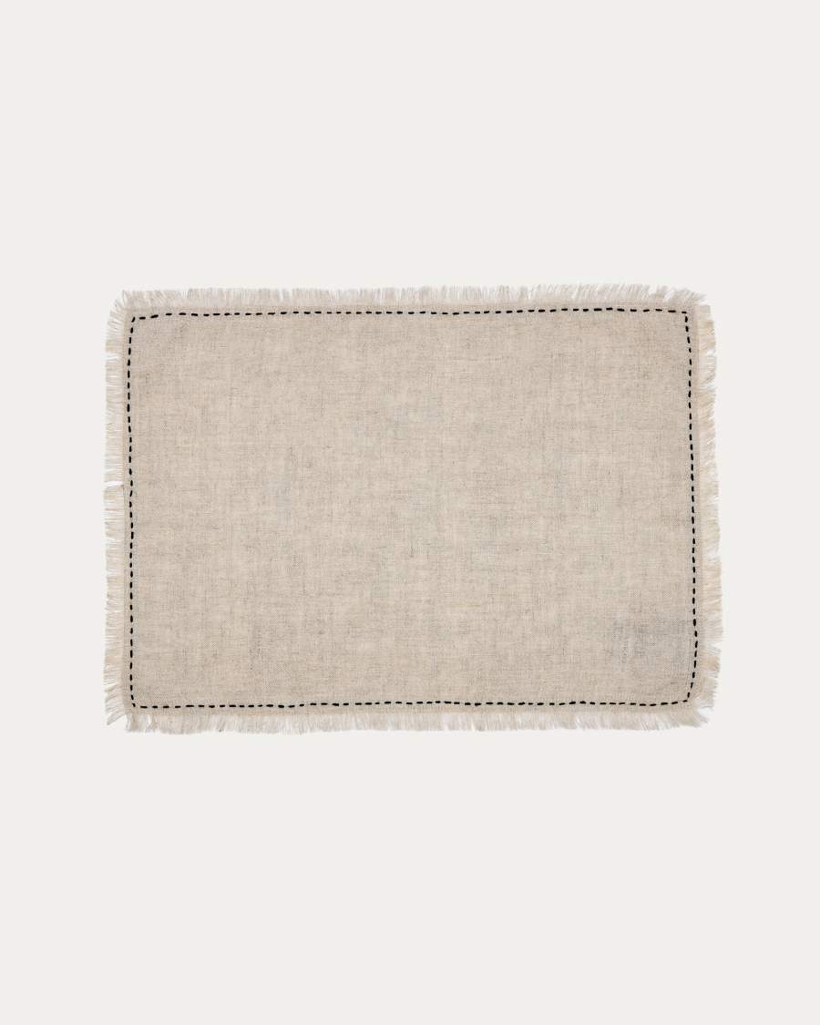 Montalt set two 100% linen tablecloths with beige fringes and black contrast stitching