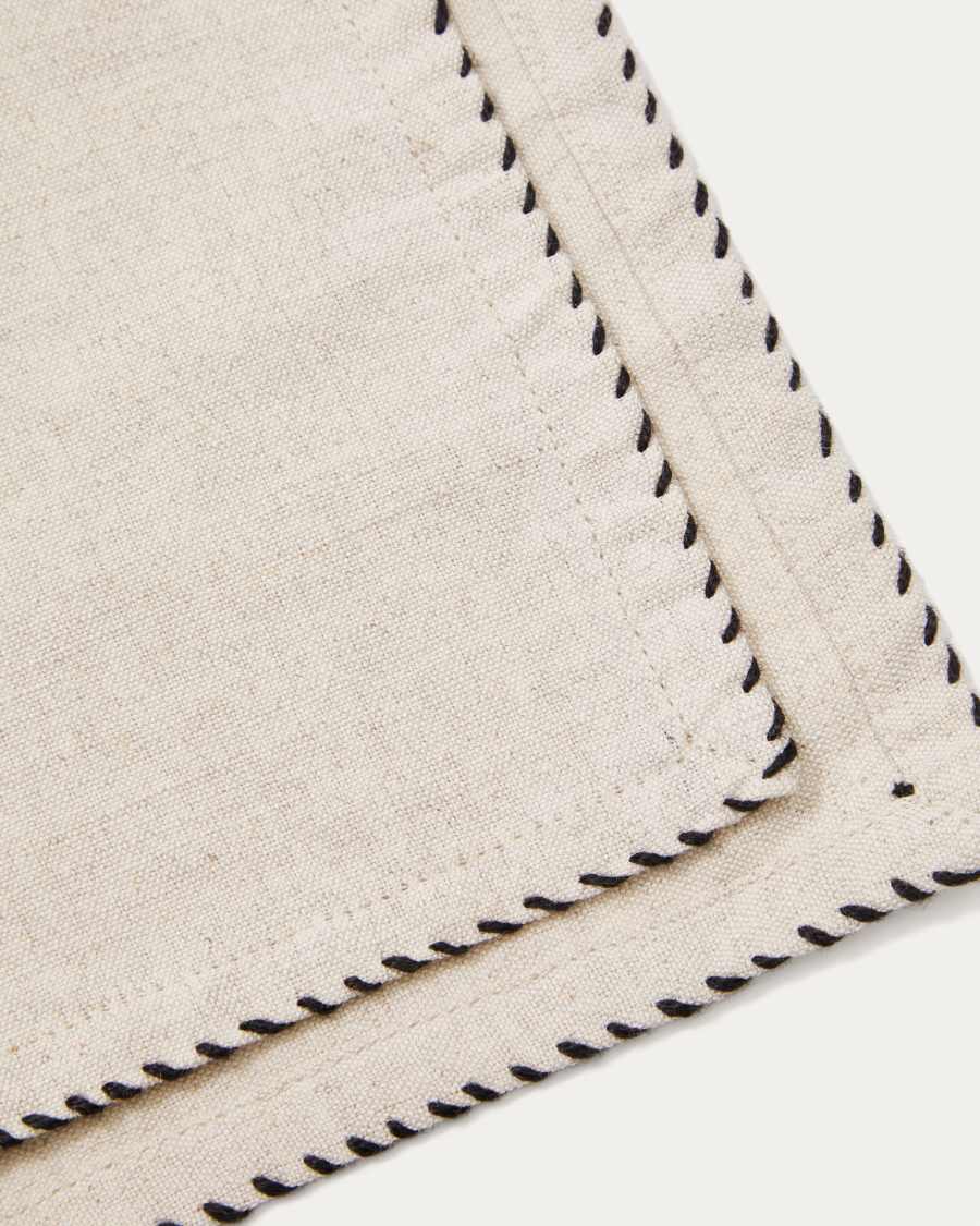 Sanpola Tischläufer aus Leinen und Baumwolle beige mit Stickerei
