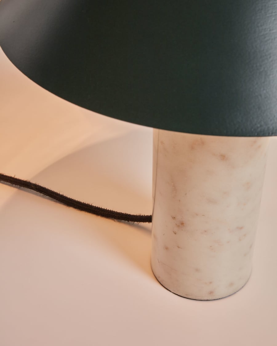 Valentine table lamp, white marble and metal with a green painted finish