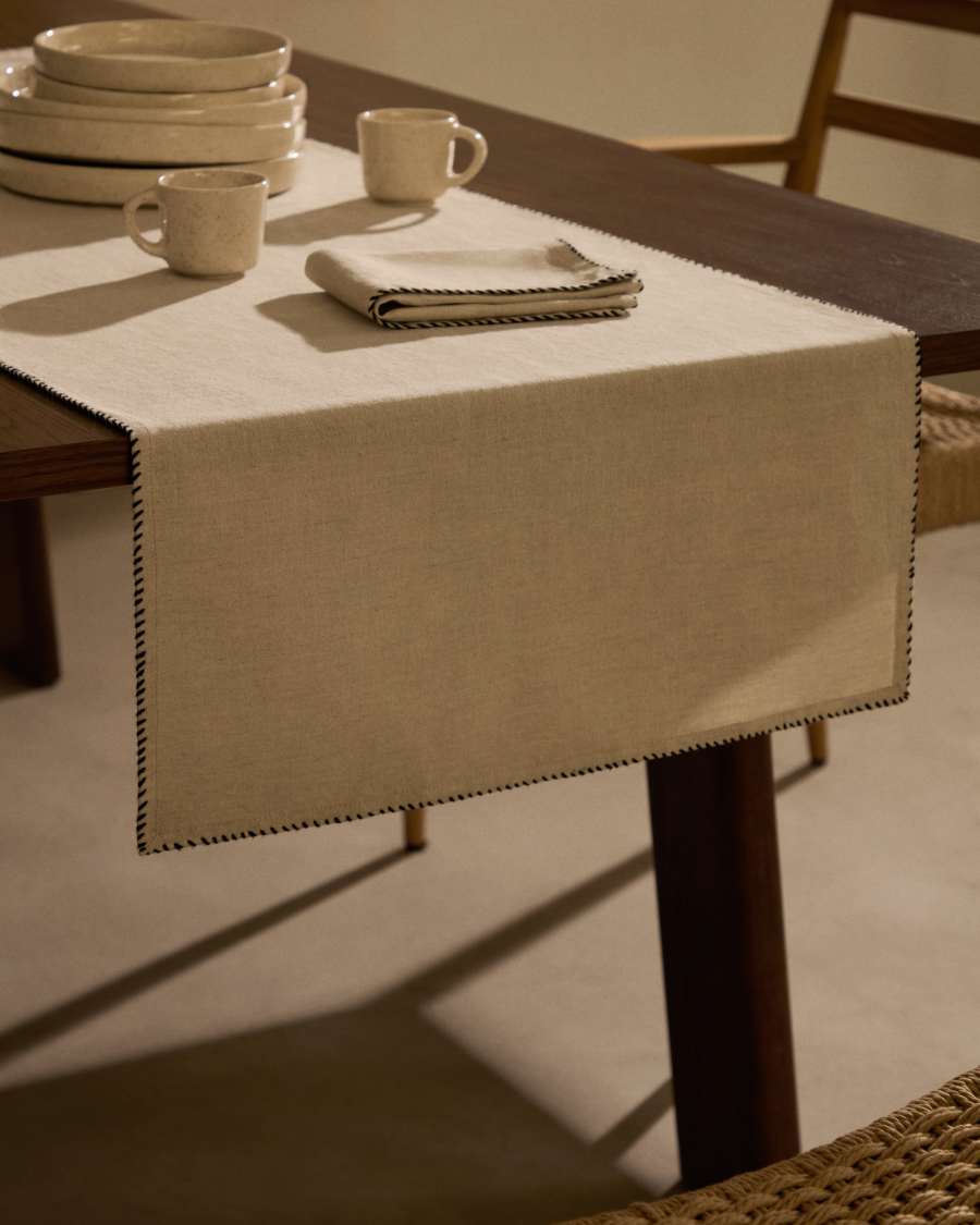 Sanpola Tischläufer aus Leinen und Baumwolle beige mit Stickerei
