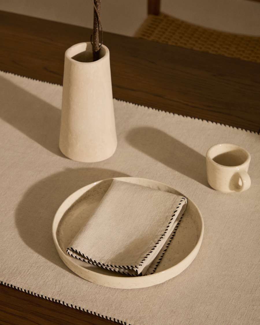 Sanpola Tischläufer aus Leinen und Baumwolle beige mit Stickerei