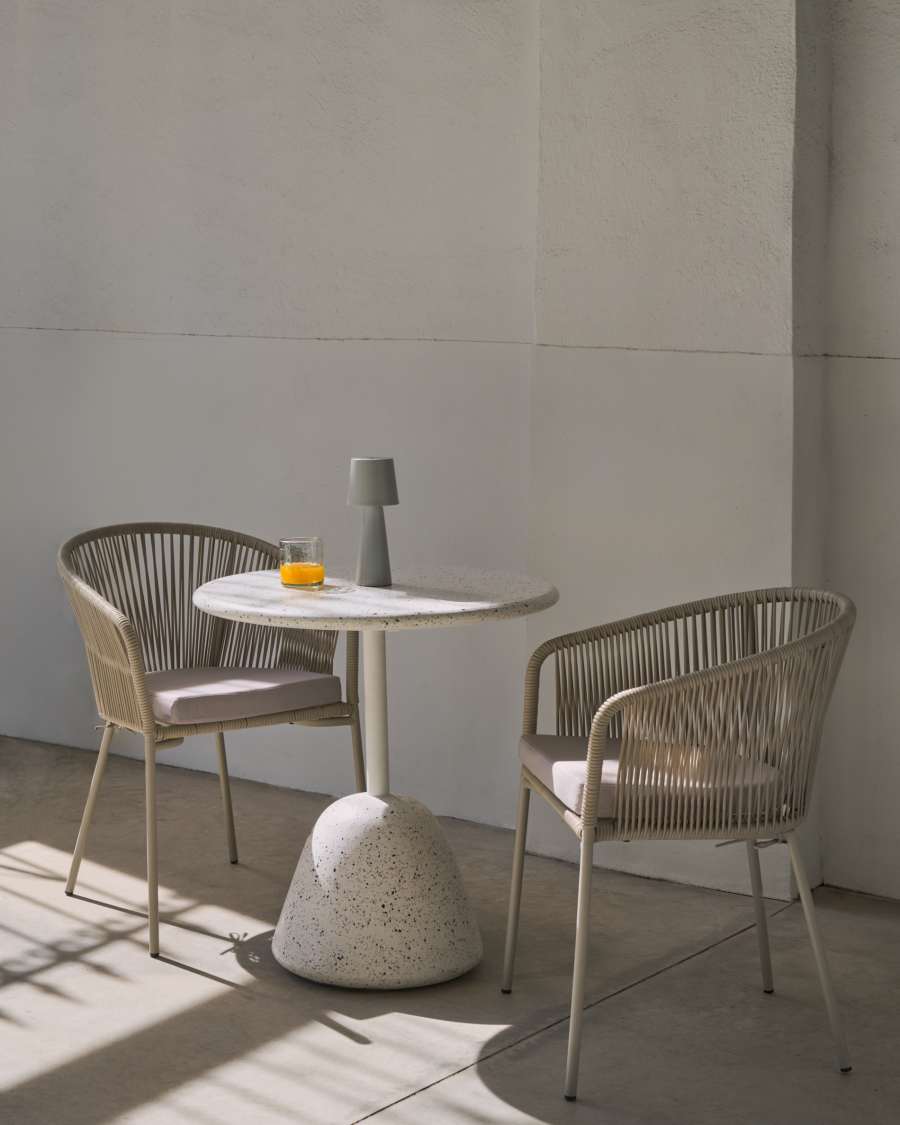Yanet chair with synthetic rope in ecru and galvanized steel legs