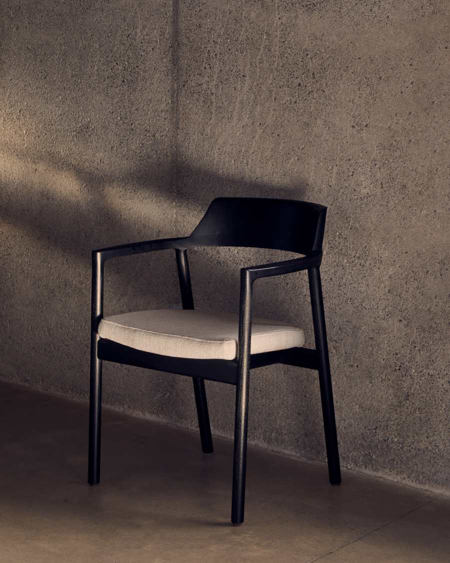 Chaise Alocs tissu chenille beige déhoussable bois de chêne finition noire FSC Mix Credit