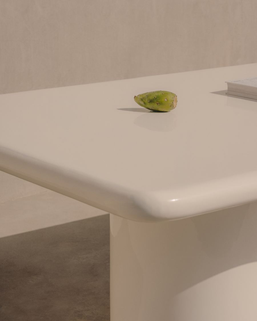 Canaret cement table in a glossy white finish, 239 cm x 102 cm