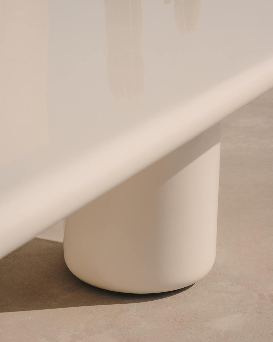 Canaret cement table in a glossy white finish, 239 cm x 102 cm