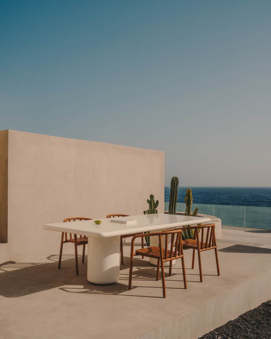 Canaret cement table in a glossy white finish, 239 cm x 102 cm