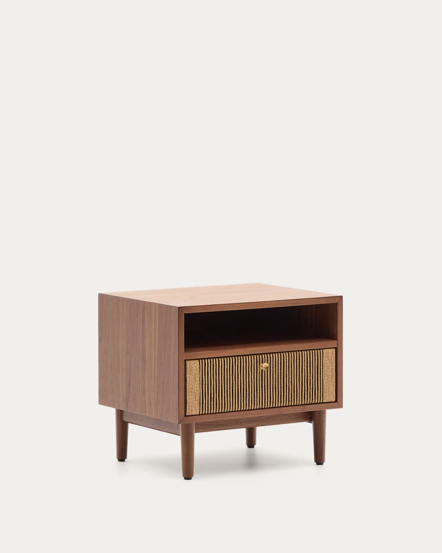 Elan bedside table in veneer and solid walnut with cord 51x45cm FSC Mix Credit