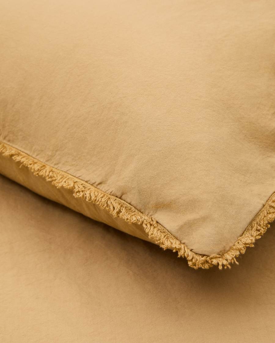 Sifinia mustard duvet and pillow cover set, 100% cotton percale fringes, 150 cm bed