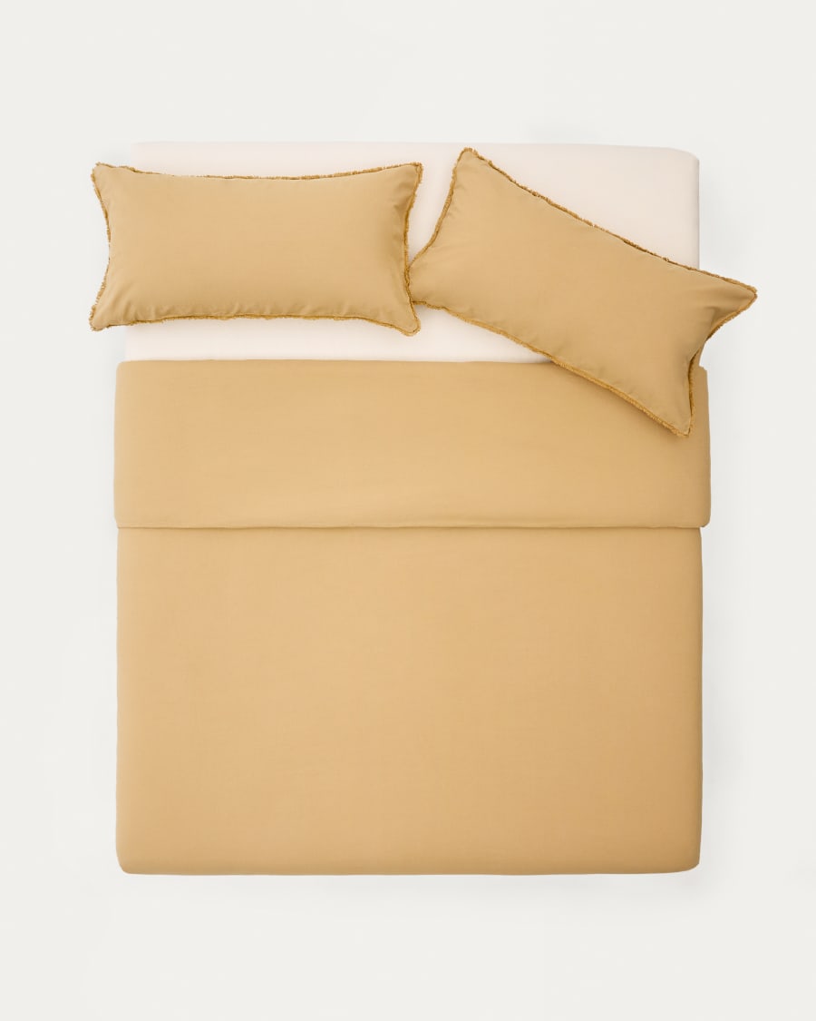 Sifinia mustard duvet and pillow cover set, 100% cotton percale fringes, 150 cm bed