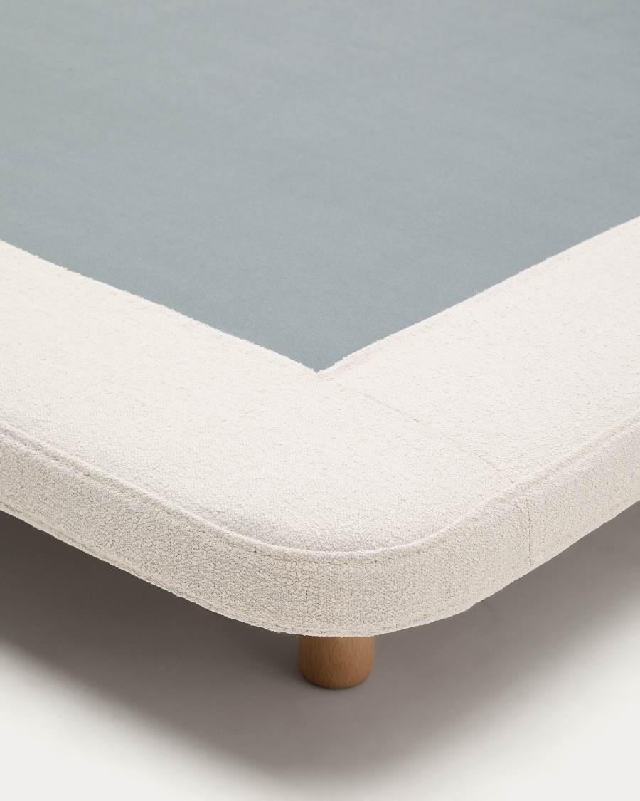 Odum bed with removable covers in beige micro bouclé with solid beech wood legs 180 x 200 cm FSC Mix Credit