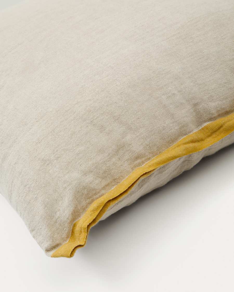 Suerta beige and mustard cushion cover, 100% linen, 50 x 50 cm