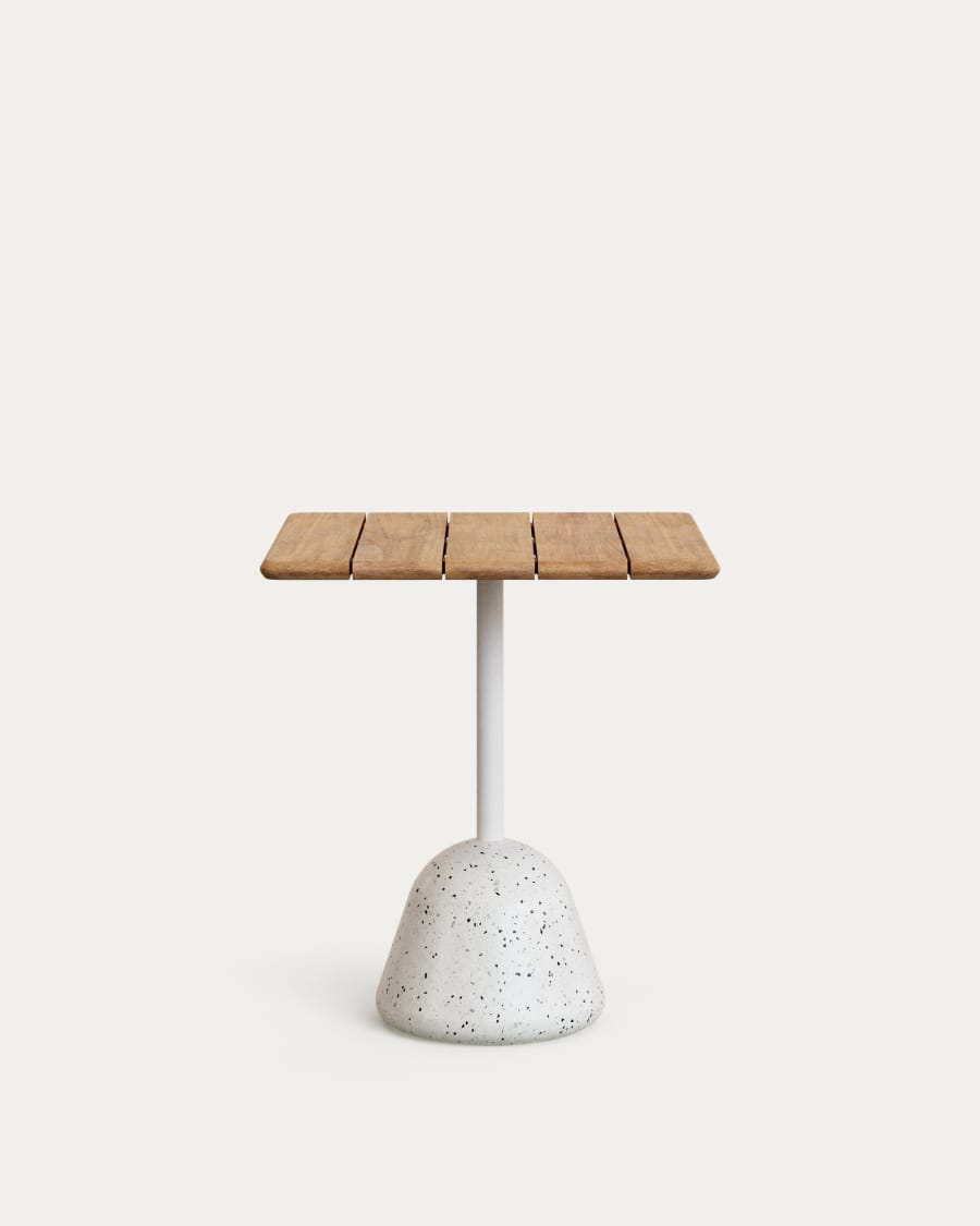 Saura table with acacia top, natural finish and white terrazzo base 70x70x75cm