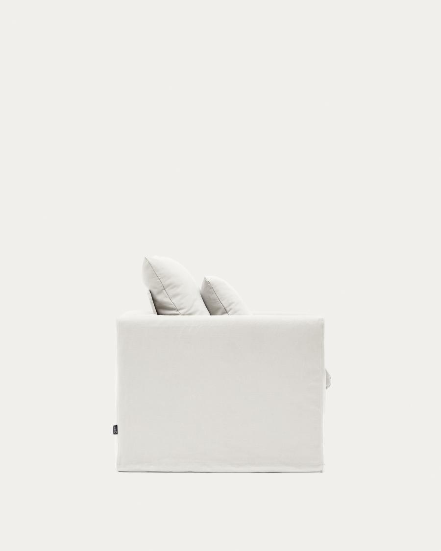 Nora armchair with removable cover with linen and cotton cushion in ecru 92cm