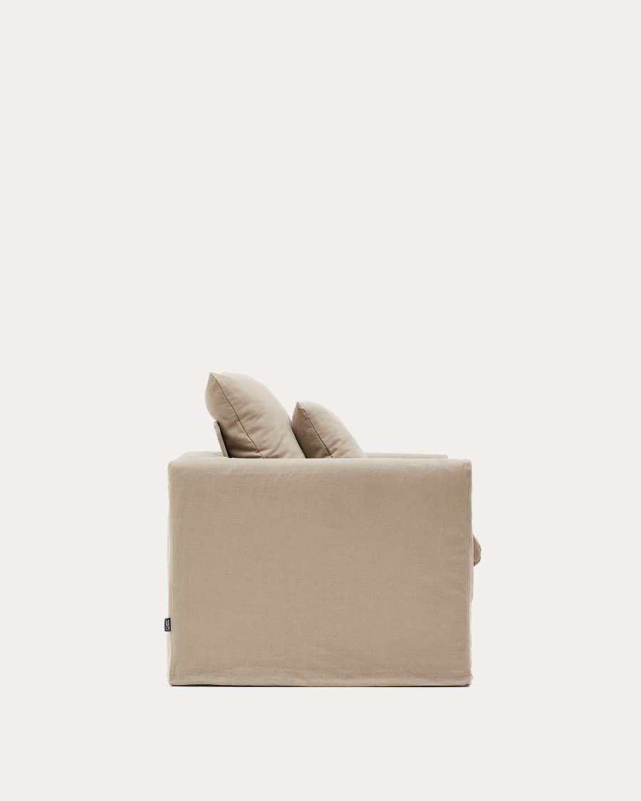 Nora armchair with removable cover with linen and cotton cushion in taupe 92cm