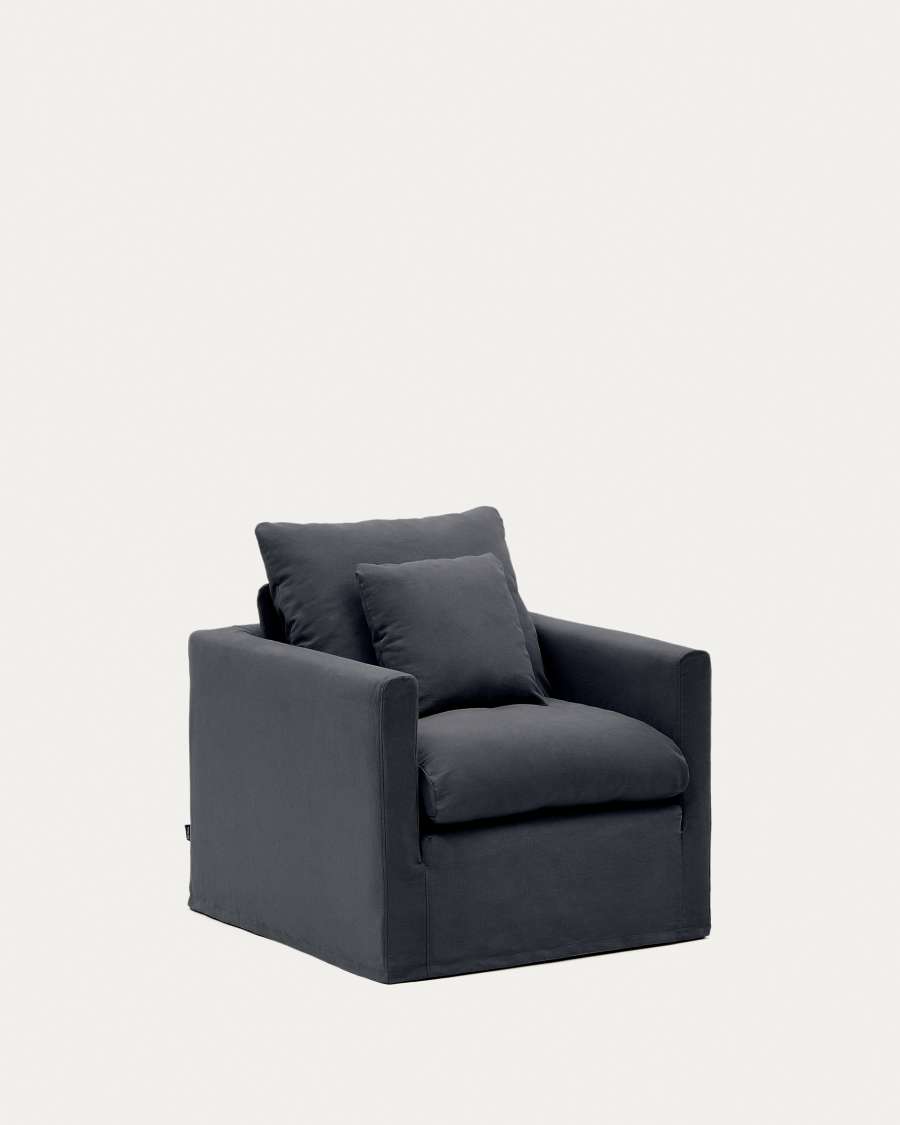 Nora armchair cover in anthracite grey linen and cotton 92cm