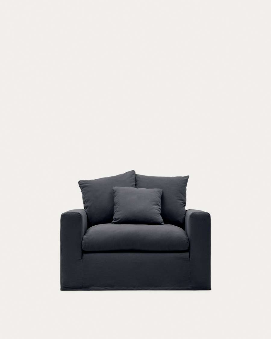 Nora armchair cover in anthracite grey linen and cotton 140cm