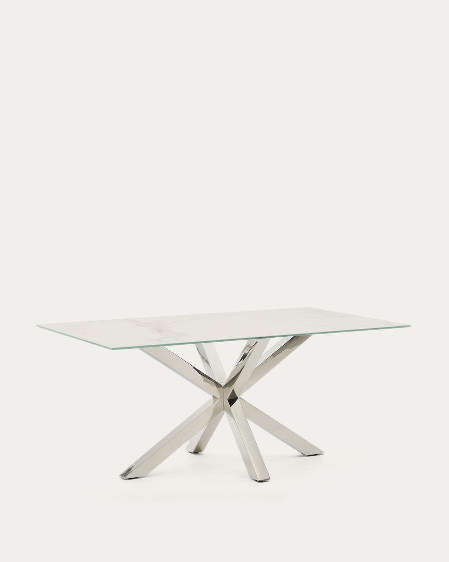 Table Argo en grès cérame Kalos finition blanche et pieds en acier inoxydable 160 x 90 cm