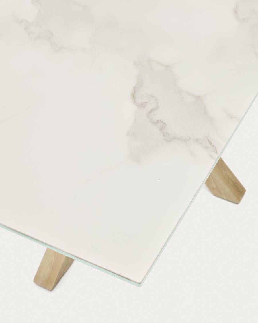 Argo porcelain table in white with steel wooden effect legs 160 cm
