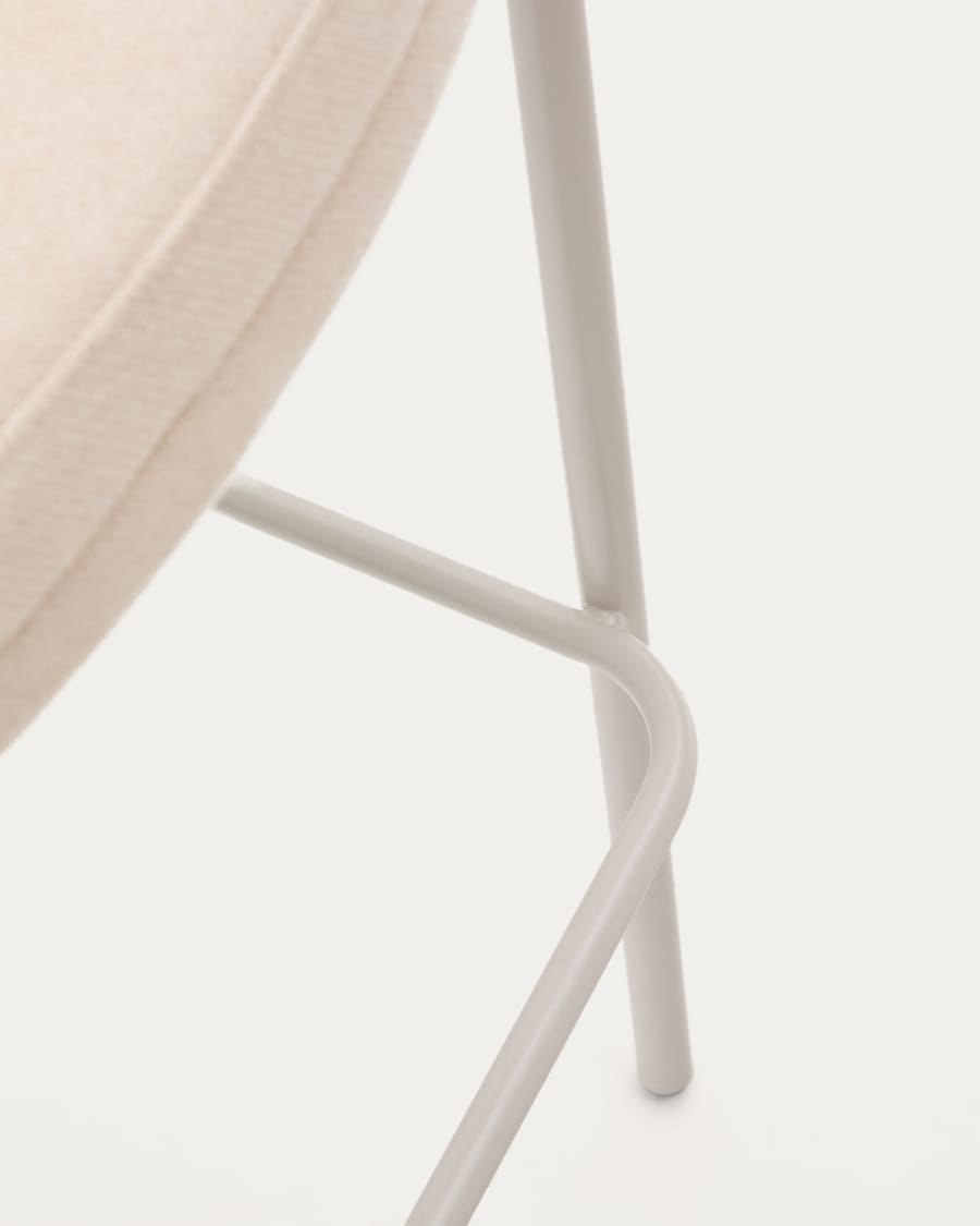 Kruk Eamy in beige chenille, essenhoutfineer met natuurlijke afwerking en beige metaal hoogte 77 cm