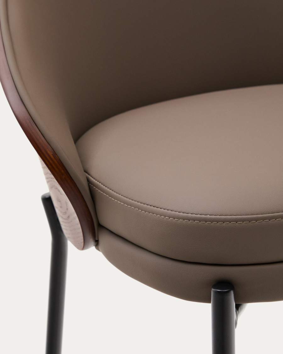 Sgabello Eamy di pelle sintetica marrone, impiallacciatura in frassino noce, metallo marrone 77 cm