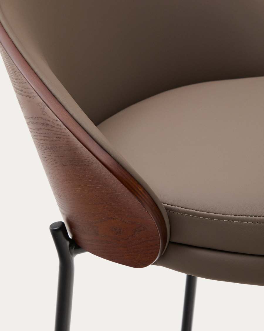 Sgabello Eamy di pelle sintetica marrone, impiallacciatura in frassino noce, metallo marrone 77 cm