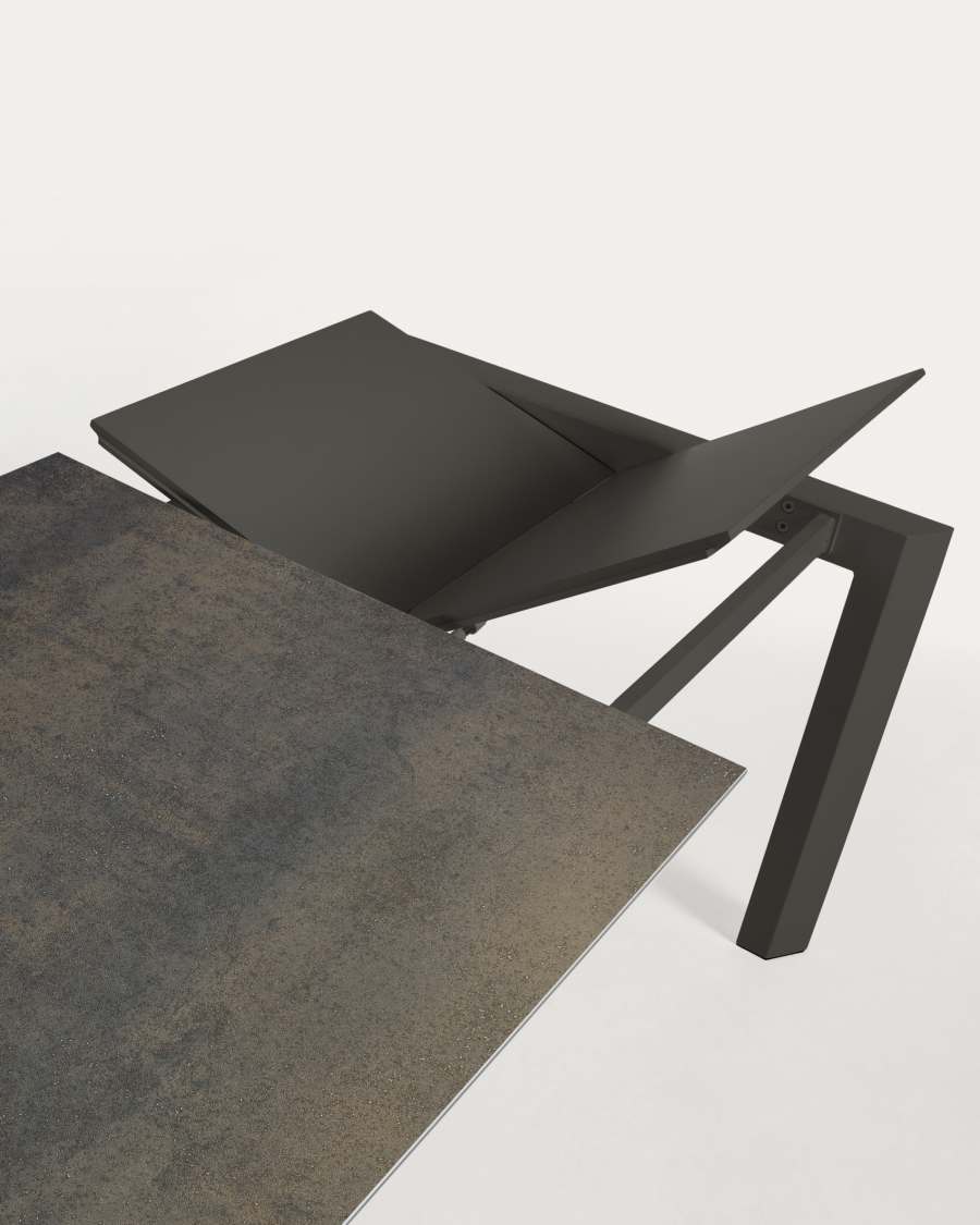 Axis extendable porcelain table with Iron Moss finish and dark grey legs, 160 (220) cm