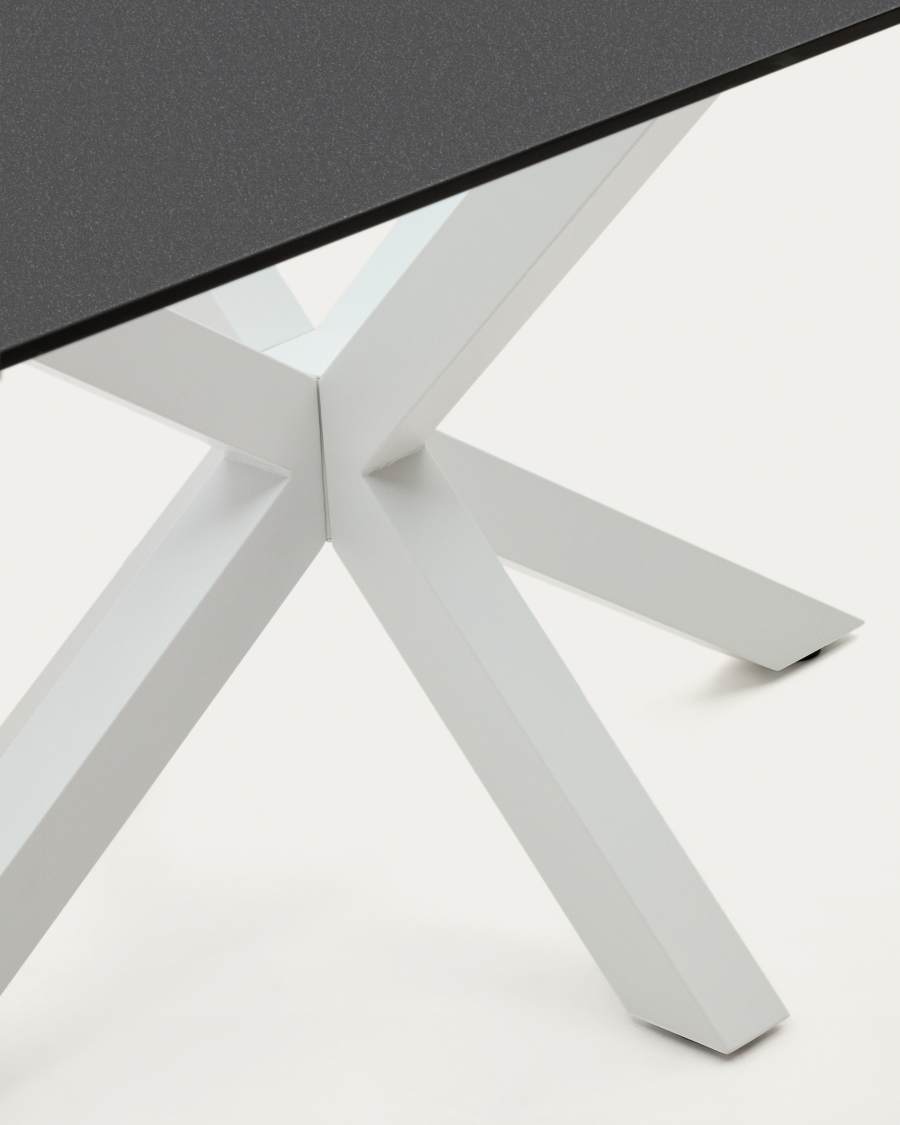 Argo table in frosted black glass and steel legs with black finish 200 x 100 cm