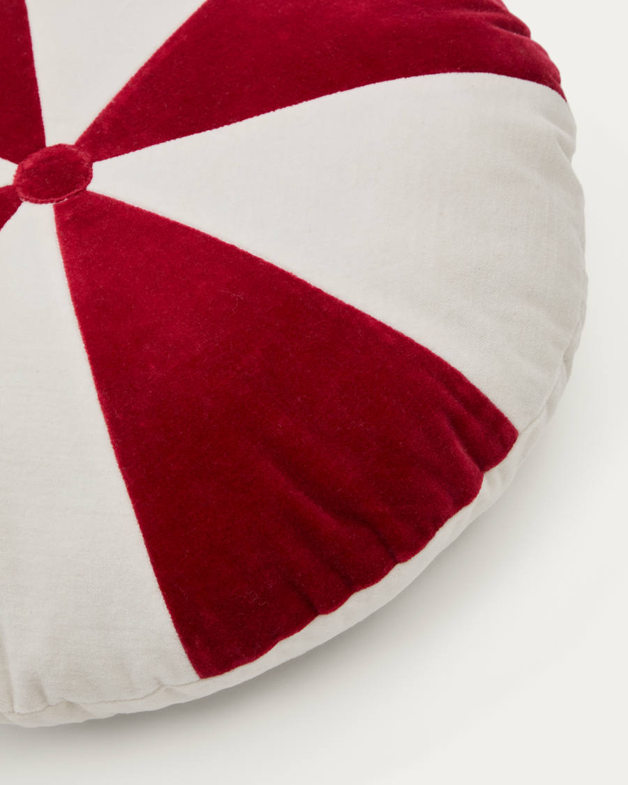 Odet white and red, round cotton cushion, Ø 45 cm