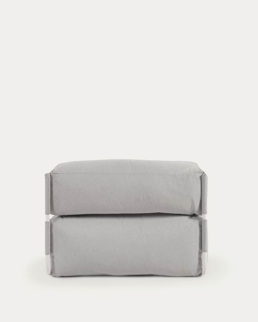Square modular 100% outdoor sofa pouffe w/ backrest, light grey, white aluminium 101x101cm