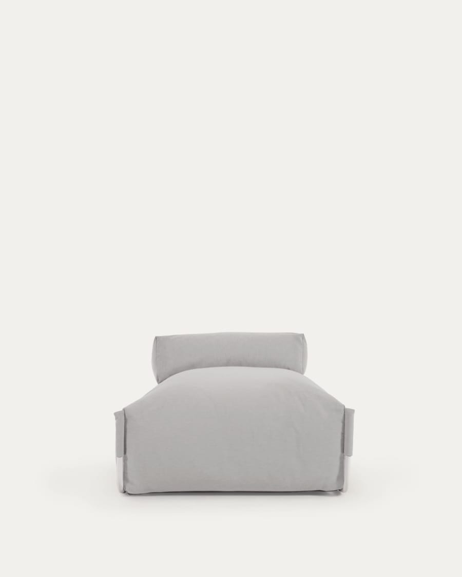 Square chaise longue pouffe with backrest in light grey with white aluminium, 165 x 101 cm