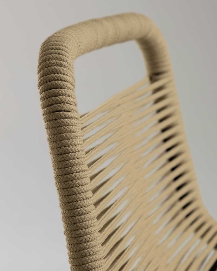 Lambton stackable stool in brown rope and black finish steel 74 cm