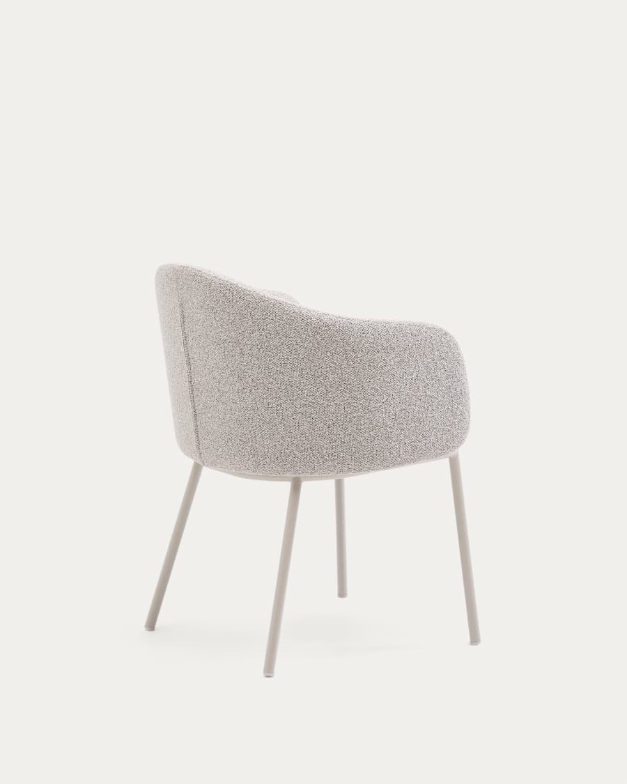 Idaira chair in thick beige chenille and steel legs in a beige finish, FSC Mix Credit