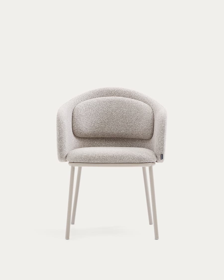 Idaira chair in thick beige chenille and steel legs in a beige finish, FSC Mix Credit