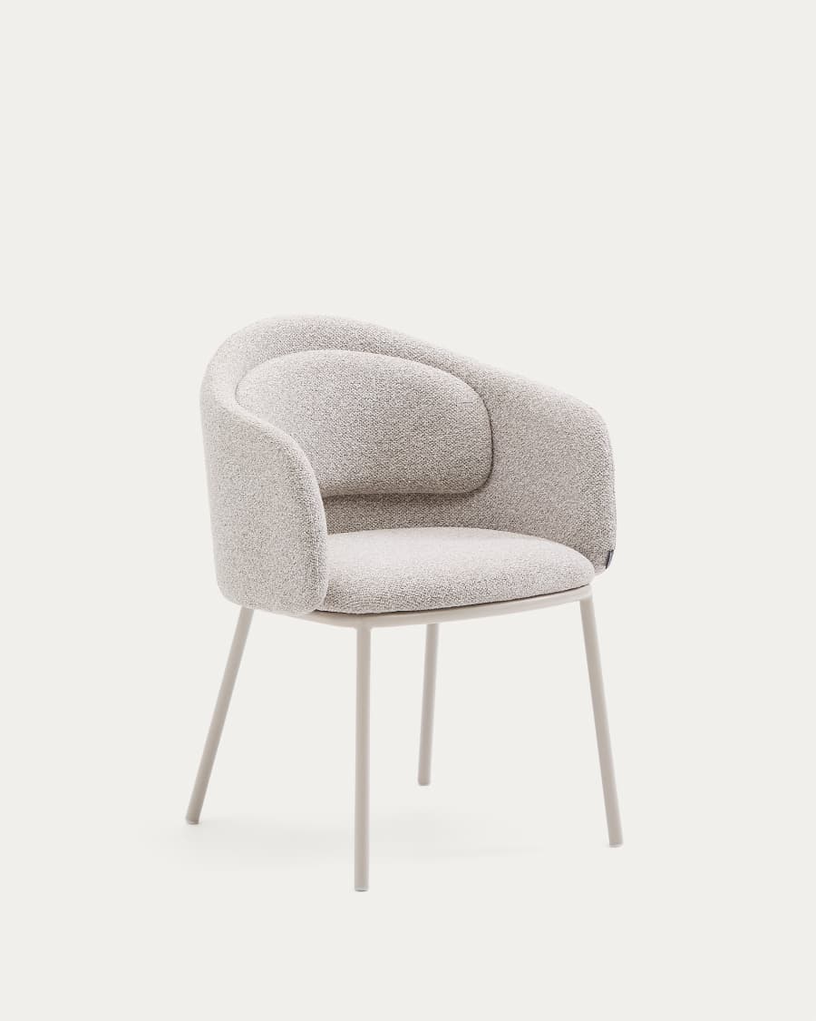 Idaira chair in thick beige chenille and steel legs in a beige finish, FSC Mix Credit