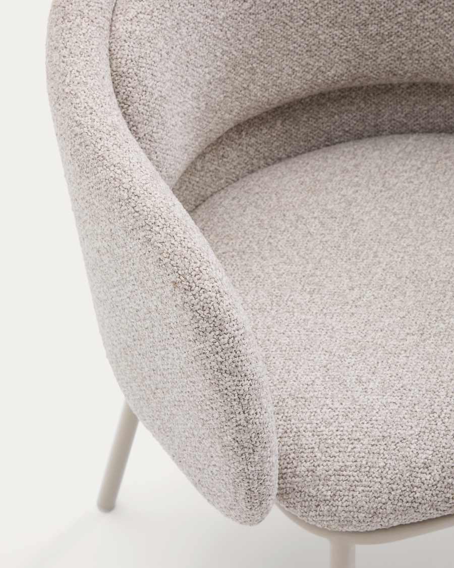 Idaira chair in thick beige chenille and steel legs in a beige finish, FSC Mix Credit