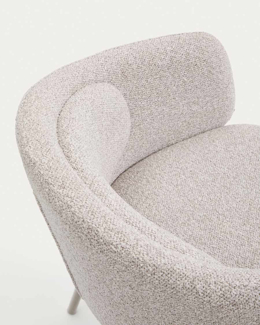 Idaira chair in thick beige chenille and steel legs in a beige finish, FSC Mix Credit