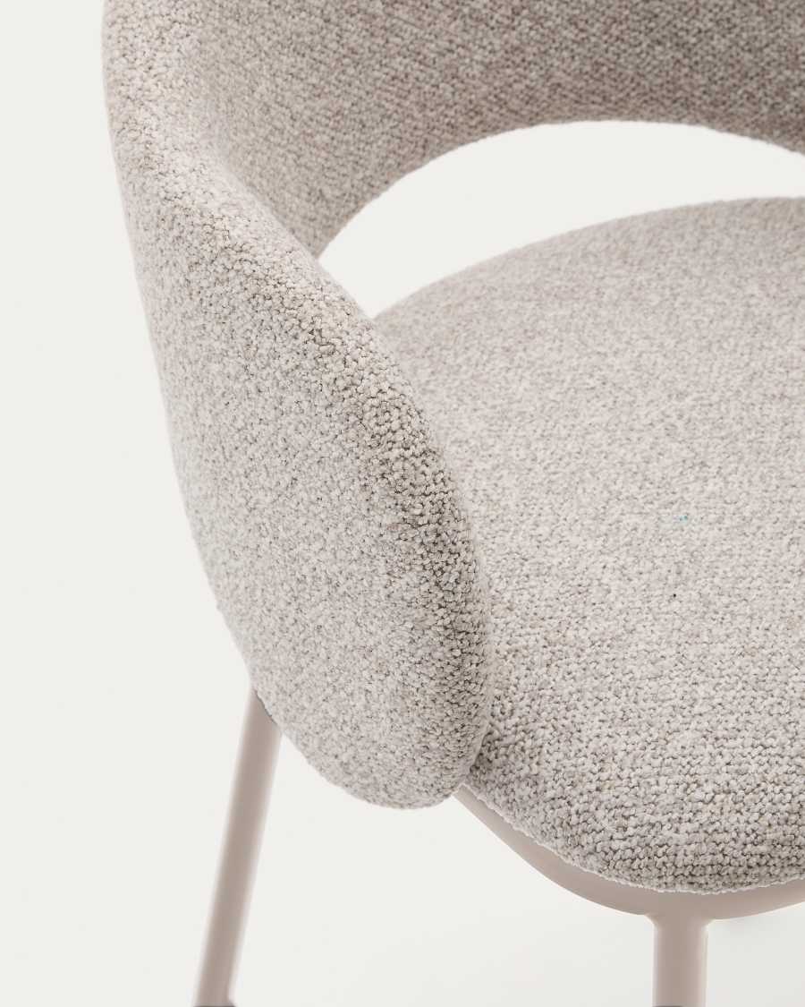 Maina stool in thick beige chenille and steel legs in a beige finish, FSC Mix Credit, 65 cm