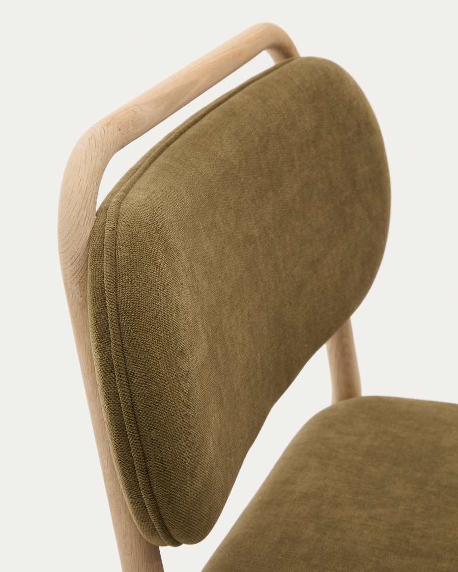 Helda armchair in green chenille and FSC Mix Credit solid oak wood