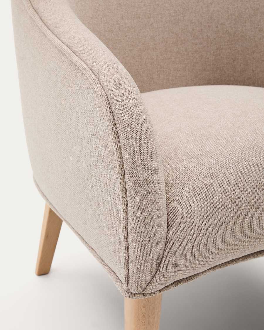 Bobly armchair in beige and with solid beech wood in a natural finish