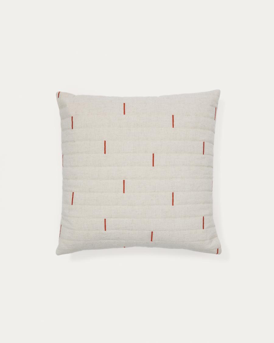Blaina cushion cover in white linen with a red embroidery feature, 45 x 45 cm