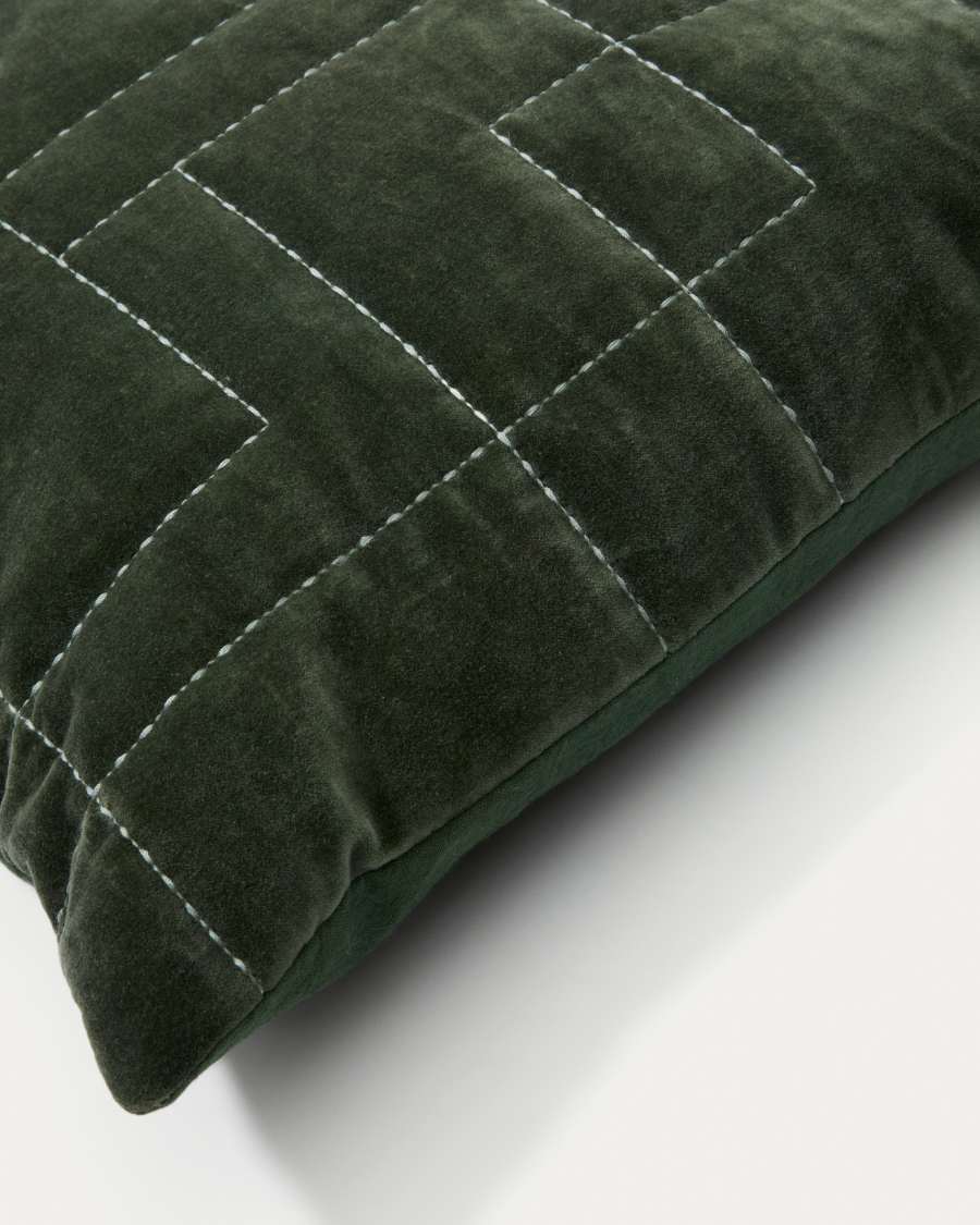 Copricuscino Prila 100% cotone velluto verde con ricamo geometrico 45 x 45 cm