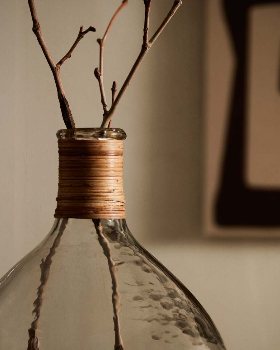 Serlina vase made of rattan and transparent recycled glass 37 cm