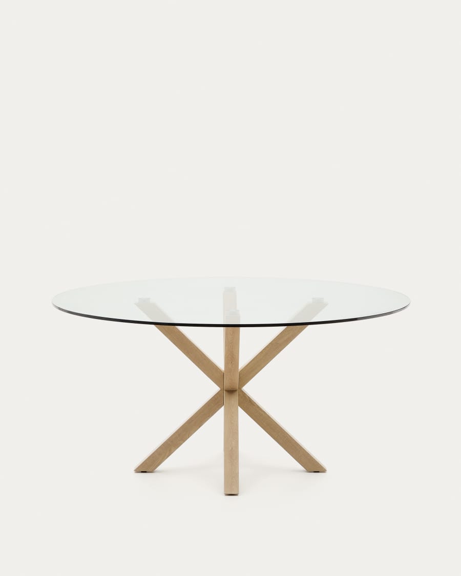 Argo round glass table and wood effect steel legs Ø 150 cm